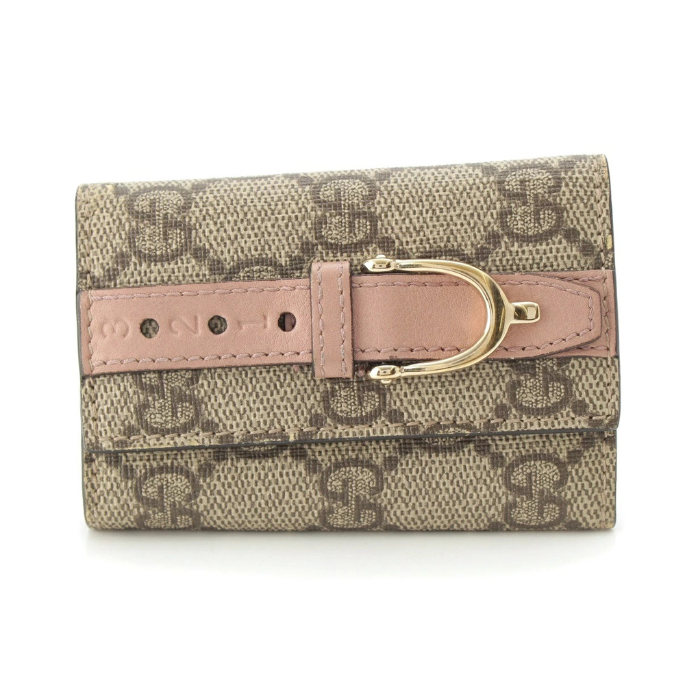 Gucci GG Supreme Belt Key Case Wallet Beige Cream Pink